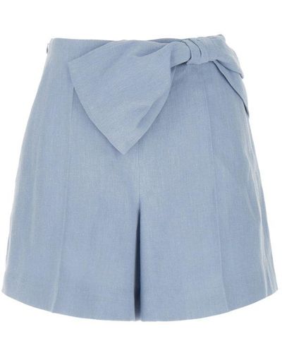 Chloé Bow Detailed High-rise Shorts - Blue