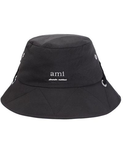 Ami Paris Bob Drawstring Bucket Hat - Black
