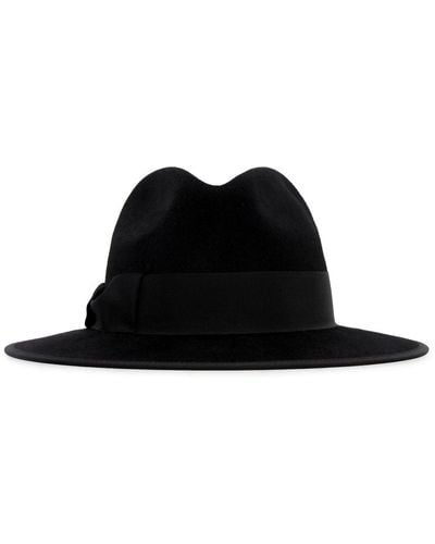 Gucci Logo Embroidered Bow Fedora Hat - Black