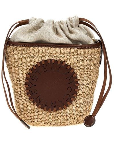 Stella McCartney Logo-appliqué Drawstring Bucket Bag - Brown