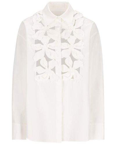 Valentino Floral Cut-out Long-sleeved Shirt - White