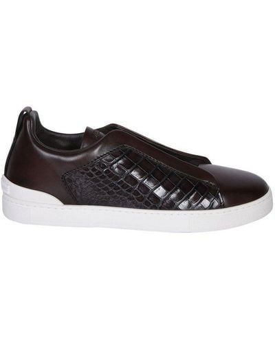 ZEGNA Triple Stitch Embossed Low-top Sneakers - Black