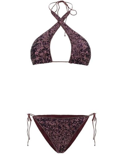 Oséree Sequin Embellished Crossed Bikini Set - Purple