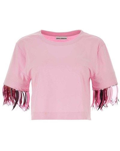Rabanne Metallic Feathers Cropped T-shirt - Pink