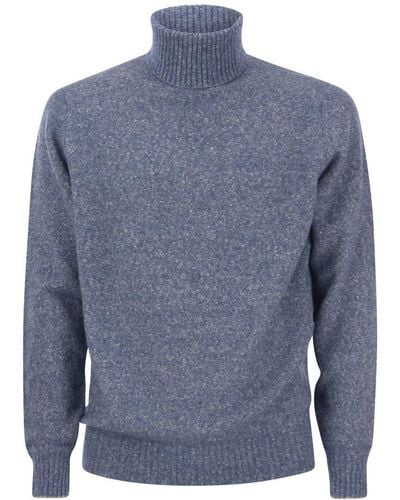 Brunello Cucinelli Turtleneck Sweater In Alpaca, Cotton And Wool - Blue