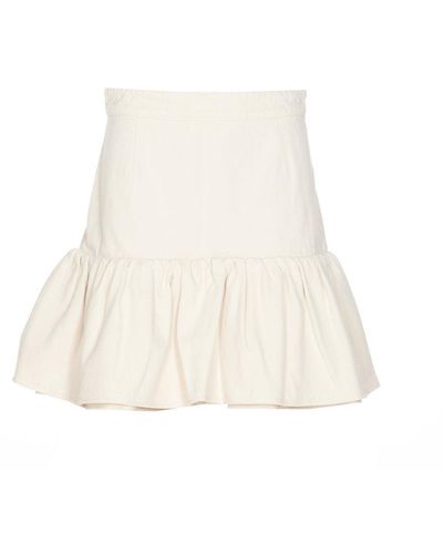 Patou High Waist Ruffled Denim Mini Skirt - White