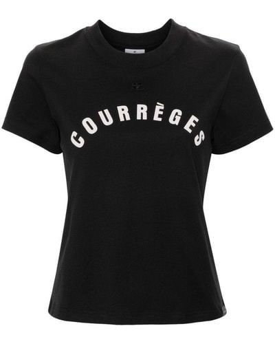 Courreges Logo Printed Crewneck T-shirt - Black