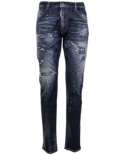 DSquared² D-squared2 Man's Cool Guy Denim Jeans With Colour Splash Details - Blue