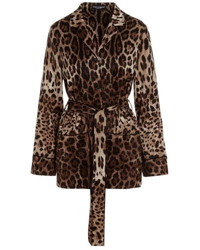 Dolce & Gabbana Leopard Print Belted Shirt - Brown