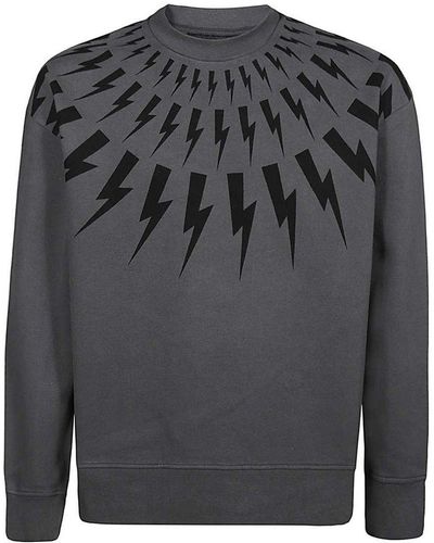 Neil Barrett Thunderbolt Printed Crewneck Sweatshirt - Grey