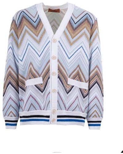 Missoni Zigzag Detailed Buttoned Cardigan - Blue