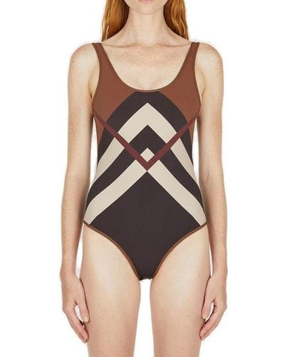 Burberry Chevron Checked Stretched Swimsuit - Multicolour
