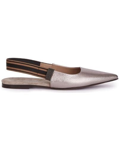 Brunello Cucinelli Slingback Strap Flat Ballerina Shoes - Brown