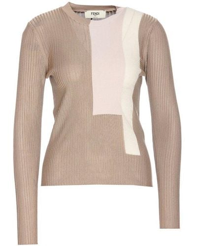 Fendi Color Blocked Knitted Top - Natural