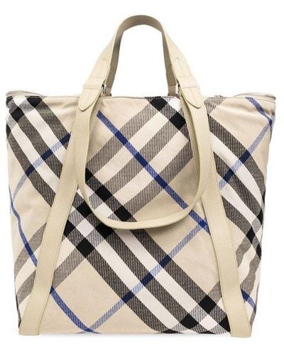 Burberry Shopper Bag With Check Pattern, - Green