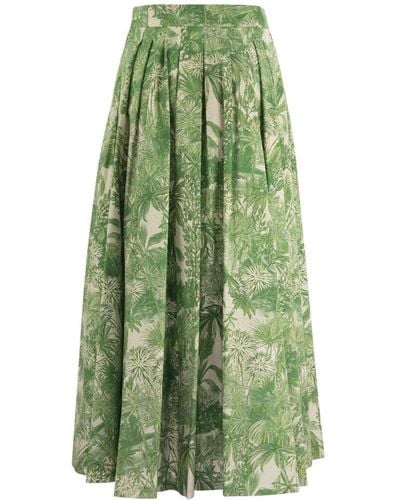 Max Mara Studio Floral Patterned Pleated Midi Skirt - Green