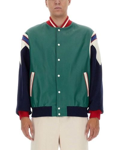 Gucci Panelled Leather Bomber Jacket - Green