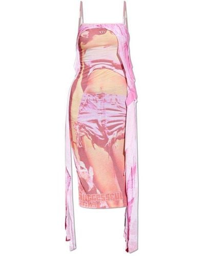 DIESEL D-malory-long Asymmetric Overlay Midi Dress - Pink