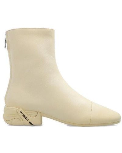 Raf Simons Logo-printed Zipped Ankle Boots - Natural