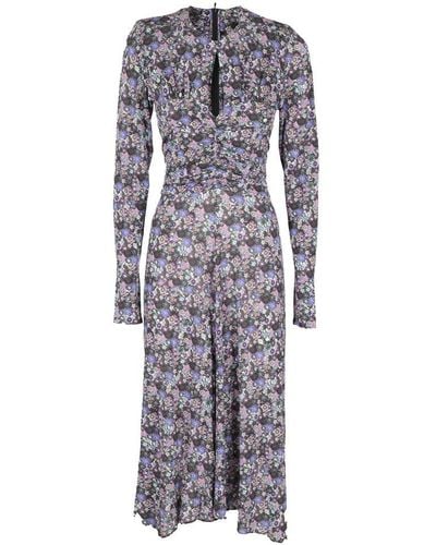 Isabel Marant Floral-print Long-sleeve Midi Dress - Gray