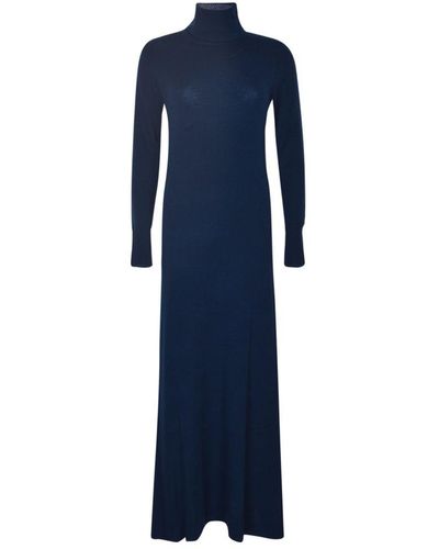 Aspesi High-neck Long-sleeved Maxi Dress - Blue