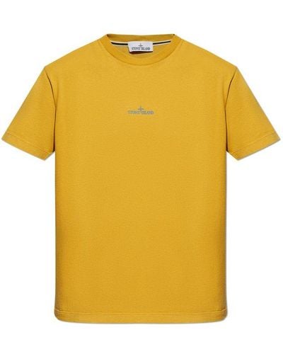Stone Island Logo Printed Crewneck T-shirt - Yellow
