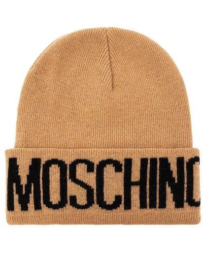 Moschino Beanie With Logo - Natural