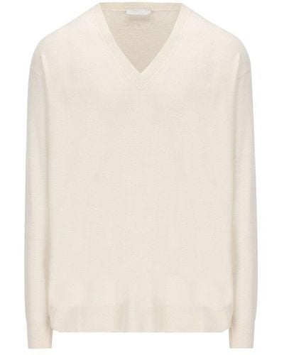 Prada Long-sleeved V-neck Sweater - White