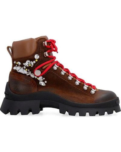 DSquared² Rhinestone Embellished Combat Boots - Brown