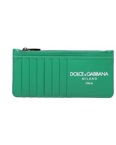 Dolce & Gabbana Calfskin Card Holder With Logo - Green