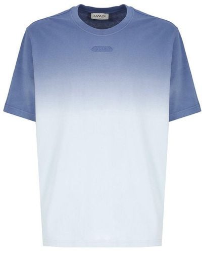Lanvin Logo Embroidered Gradient Effect Crewneck T-shirt - Blue