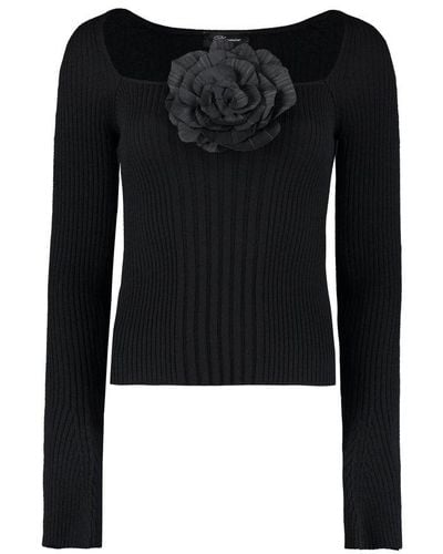Blumarine Rose Detailed Knitted Top - Black