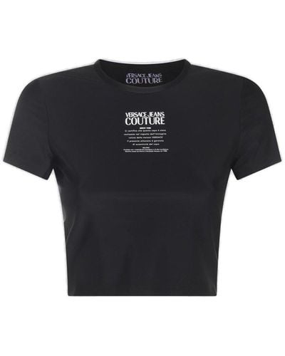 Versace Logo-printed Crewneck Cropped T-shirt - Black