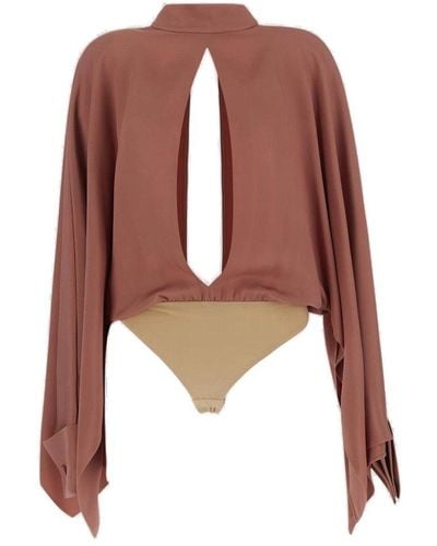 Tom Ford Cut-out Wide-sleeved High-neck Bodysuit - Brown