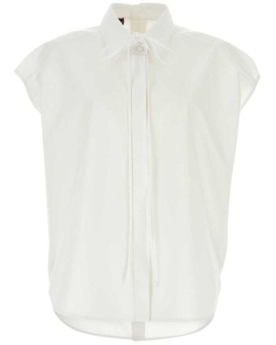 Gucci Logo Embroidered Sleeveless Poplin Shirt - White