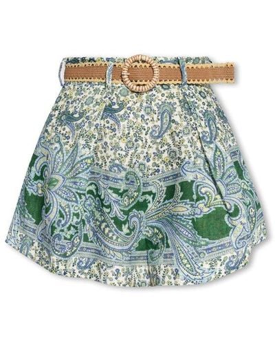 Zimmermann Floral Printed Belted Shorts - Green
