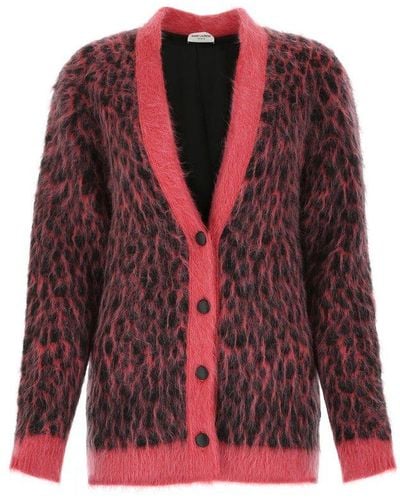 Saint Laurent Leopard Knitted Cardigan - Red