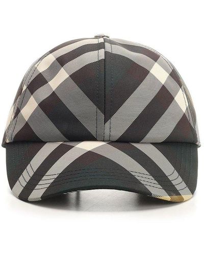 Burberry Checked Curved Peak Cap - Grey