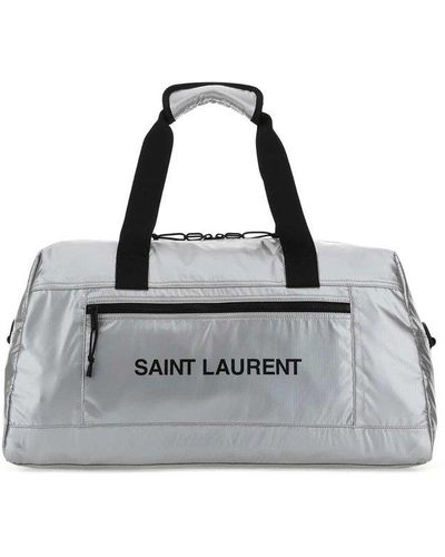 Saint Laurent Logo Printed Zip-up Luggage Bag - Metallic
