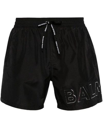 Balmain Logo Printed Drawstring Shorts - Black