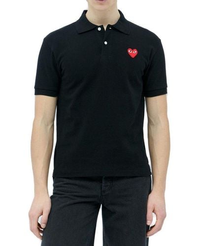 COMME DES GARÇONS PLAY Short-sleeved Logo Embroidered Polo Shirt - Black