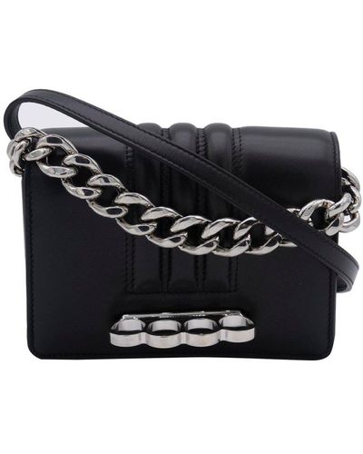 Alexander McQueen Black Leather Four Rings Clutch