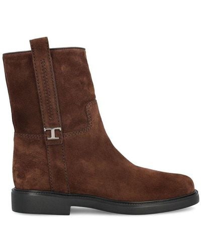 Tod's T Plaque Round-toe Ankle Boots - Brown