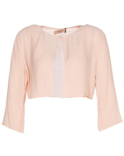 Twin Set Open-front Three-quarter Sleeved Blouse - Pink