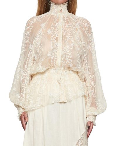 Ann Demeulemeester High Neck Lace Blouse - White