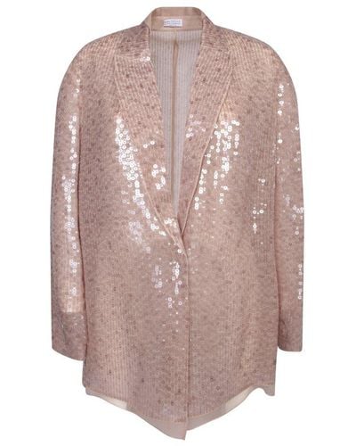 Brunello Cucinelli Single Breasted Sequin Jacket - Pink