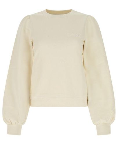 Ganni Crewneck Puff-sleeved Sweatshirt - White