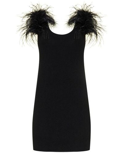 Saint Laurent Feather-embellished Wool Mini Dress - Black