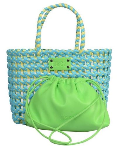 MSGM Woven Logo Patch Top Handle Bag - Green