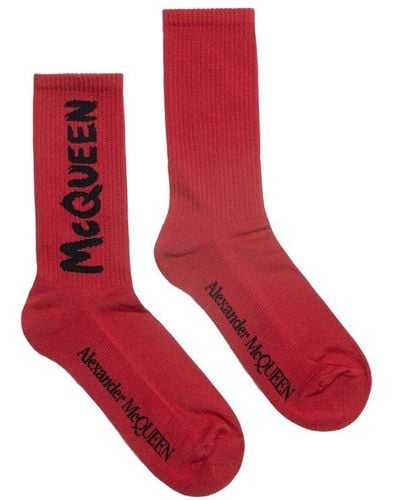 Alexander McQueen Mcqueen Graffiti Socks In Burgundy - Red